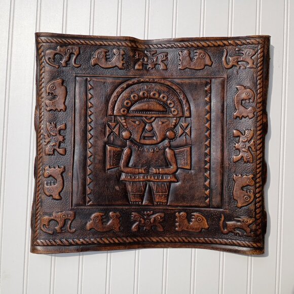 Angel Pazmino Tooled Leather Chair Seat Replacement Part Mexican Aztec Vintage - Picture 15 of 16